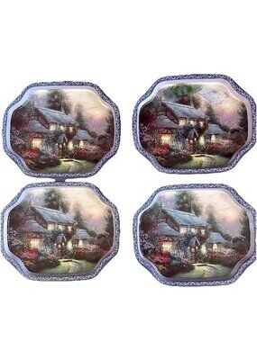Thomas Kincade Set Of 4 Tin Trays Enchanted Cabin 1992 Giftco Inc Vintage